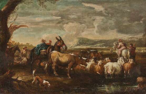 ITALO-FLÄMISCH 17. Jahrhundert Hirten mit Vieh und Packesel in bergiger Landschaft - Foto 1