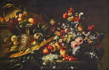 Oberitalien (Giuseppe Vicenzino?) Anfang 18. Jahrhundert. Prunkstillleben mit Blumen und Früchten