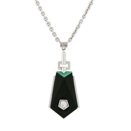 Collier im Stil des Art Déco mit Altschliffdiamant ca. 0,1 ct, - фото 2