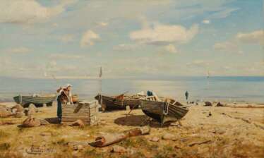 DÜCKER, EUGÈNE (EUGEN) GUSTAV. Fischersfrau am Strand