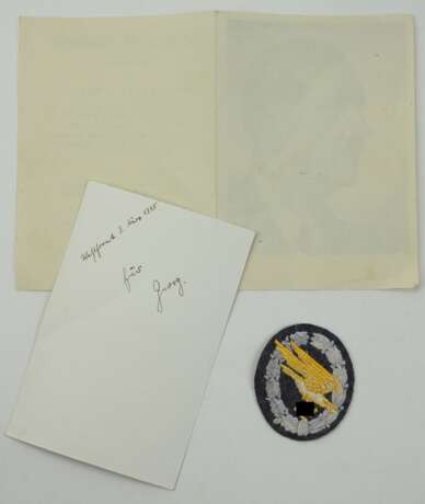 Fallschirmschützenabzeichen (in Stoff), mit Urkunde für einen Leutnant bei der Fallschirmschule II. - photo 2