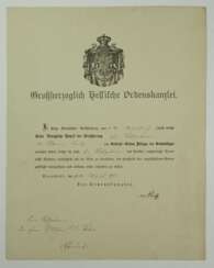 Hessen: Großherzoglicher Orden Philipps des Großmüthigen, Silbernes Verdienstkreuz Urkunde.
