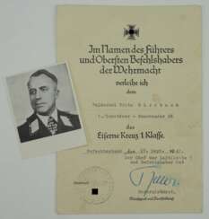 Eisernes Kreuz, 1939, 1. Klasse Urkunde für einen Feldwebel der 1./ Zerstörer-Geschwader 26.