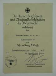Eisernes Kreuz, 1939, 2. Klasse Urkunde für einen Gefreiten der 4./ Flakregiment 12.