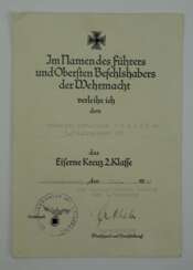 Eisernes Kreuz, 1939, 2. Klasse Urkunde für einen Gefreiten der 5./ Flakregiment 231.