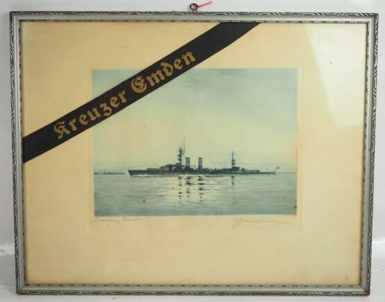 Kriegsmarine: Kreuzer Emden - Stich und Mützenband. - Foto 1