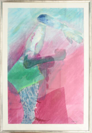 MANUEL BAPTISTA, "Surreale Figur mit Handkopf", Aquarell/Mischtechnik auf Papier, hinter Glas in Passepartout gerahmt, - фото 1
