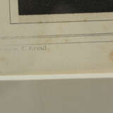 "BAUERNFAMILIE BEIM VESPER", polychromer Druck nach J. Woelfle, hinter Glas gerahmt, Mitte 19. Jahrhundert - photo 5