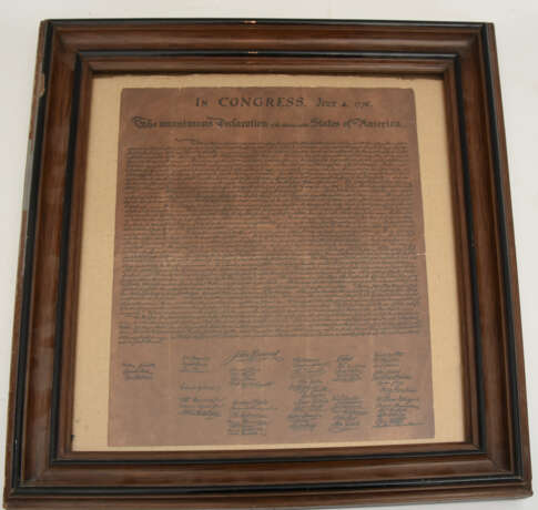 "DECLARATION OF INDEPENDENCE"; Congress paper Reprint/Kopie, hinter Glas gerahmt, 19. Jahrhundert - photo 1