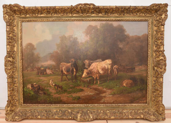 LOUIS REINHARDT," Weidende Kühe", Öl auf Leinwand, gerahmt und signiert - photo 1