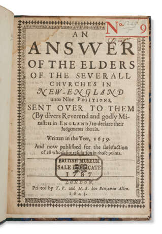 An Answer of the Elders of the Severall Churches in New-England unto Nine Positions - Foto 1