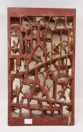 WANDBILD, Holz beschnitzt, Rotlack/Blattgold, China Mitte 20. Jahrhundert - Foto 3