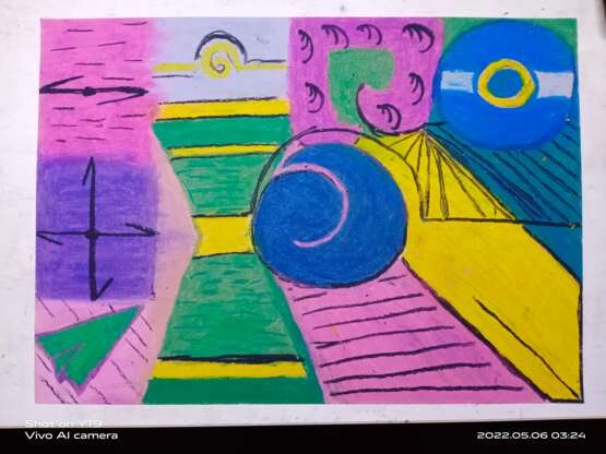 The way oil pastel Mixed media Abstract art geometric composition Kazakhstan 2022 - photo 1