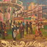 UNBEKANNTER KÜNSTLER:"Auf dem Jahrmarkt", Öl auf Holzplatte, teils beschnitzt und vergoldet, 20. Jahrhundert - photo 1
