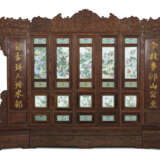 A GROUP OF SIX FAMILLE ROSE PORCELAIN PANELS MOUNTED ON A HARDWOOD SCREEN - photo 1