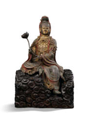 A VERY RARE LARGE GILT-LACQUERED BRONZE SEATED FIGURE OF GUANYIN