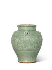AN IMPORTANT AND EXTREMELY RARE CARVED LONGQUAN CELADON JAR