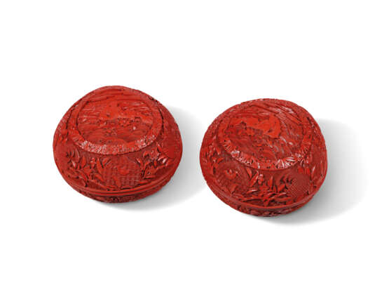 A PAIR OF CARVED CINNABAR LACQUER `SANDUO` PEACH-FORM BOXES AND COVERS - фото 2