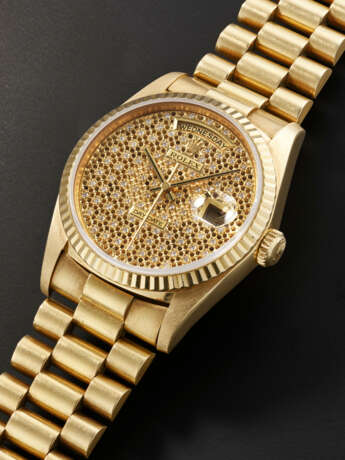 ROLEX, YELLOW GOLD 'DAY-DATE' SKELETON AND DIAMOND-SET DIAL, REF. 18238 - photo 2