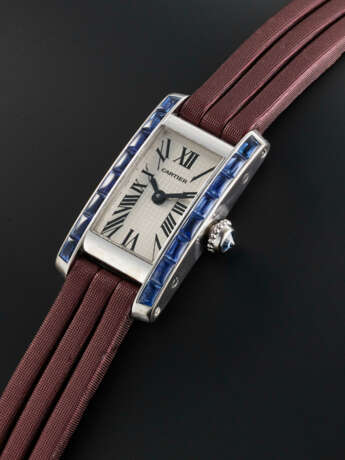 CARTIER, WHITE GOLD AND SAPHIRE-SET RECTANGULAR LADY'S WRISTWATCH, REF. 2641 - фото 2