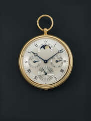 BREGUET, YELLOW GOLD PERPETUAL CALENDAR OPENFACE POCKET WATCH, REF. 1800BA