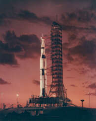 THE FIRST SATURN V ROCKET ON PAD 39A AT SUNSET, NOVEMBER 1967