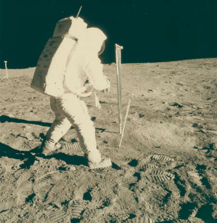 BUZZ ALDRIN TAKING TUBE SAMPLES FROM LUNAR SURFACE, JULY 15-24, 1969 - photo 1