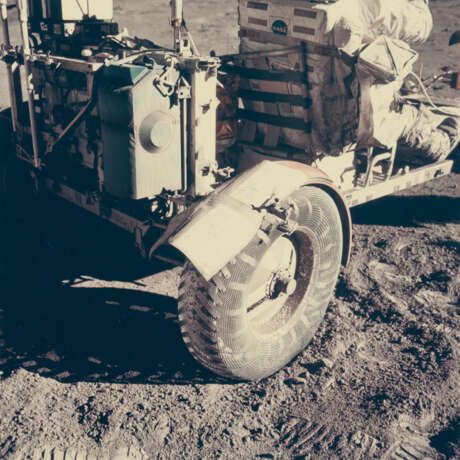 HARRISON SCHMITT SEATED IN THE REPAIRED LUNAR ROVER, STATION 2, DECEMBER 7-19, 1972, EVA 2 - photo 1