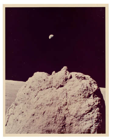 THE MAJESTIC EARTH ABOVE A LARGE LUNAR BOULDER, STATION 2, DECEMBER 7-19, 1972, EVA 2 - photo 2