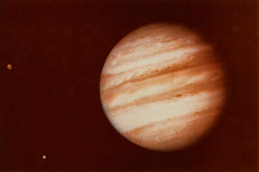 JUPITER WITH MOONS GANYMEDE AND EUROPA, JANUARY 17, 1979; ONE OF FOUR JUPITER PHOTOS