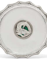 A GEORGE V ARTS AND CRAFTS STYLE SILVER AND ENAMEL 'QUEEN'S FISH TRAY' DISH
