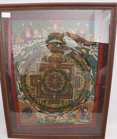 THANGKA, polychrome Seide/Leinen/Brokat, hinter Glas gerahmt, Tibet 19. Jahrhundert - photo 1