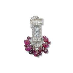 NO RESERVE | MAUBOUSSIN ART DECO RUBY AND DIAMOND CLIP-WATCH