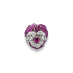 RUBY AND DIAMOND PANSY BROOCH
