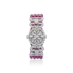 NO RESERVE | ART DECO SYNTHETIC RUBY AND DIAMOND BRACELET-WATCH
