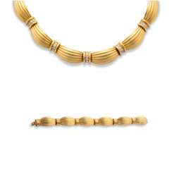 O. J. PERRIN DIAMOND AND GOLD NECKLACE AND BRACELET SET