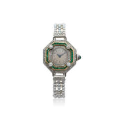 NO RESERVE | EARLY 20TH CENTURY SEED PEARL, EMERALD AND DIAMOND WRISTWATCH