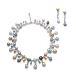 CHOPARD CULTURED PEARL AND MULTI-GEM NECKLACE AND EARRINGS SET 