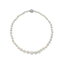 NATURAL PEARL, PEARL AND DIAMOND NECKLACE