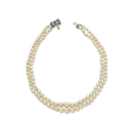 DOUBLE STRAND NATURAL PEARL AND DIAMOND NECKLACE - photo 3