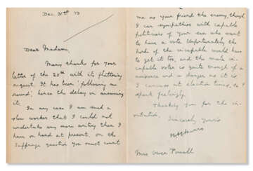 Autograph letter signed on suffrage