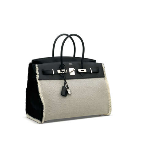 A LIMITED EDITION BLACK SWIFT LEATHER & TWILL H CANVAS FRAY FRAY BIRKIN 35 WITH PALLADIUM HARDWARE - Foto 2