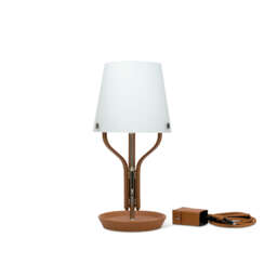 A GOLD TAURILLON LEATHER HARNAIS BEDSIDE LAMP