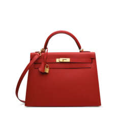 A ROUGE CASAQUE EPSOM LEATHER SELLIER KELLY 32 WITH GOLD HARDWARE