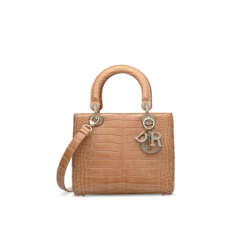 A MATTE BEIGE ALLIGATOR MEDIUM LADY DIOR WITH GOLD &amp; CRYSTAL HARDWARE