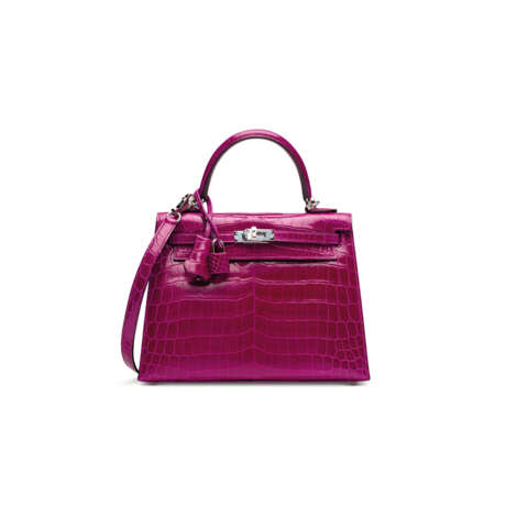 A SHINY ROSE POURPRE NILOTICUS CROCODILE SELLIER KELLY 25 WITH PALLADIUM HARDWARE - photo 1