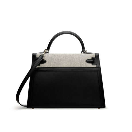 A LIMITED EDITION BLACK SWIFT LEATHER & TOILE BERLINE SELLIER KELLY 32 WITH PALLADIUM HARDWARE - Foto 3