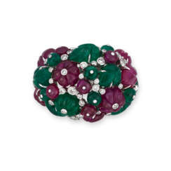 CARTIER RUBY, EMERALD AND DIAMOND &#39;TUTTI FRUTTI&#39; RING