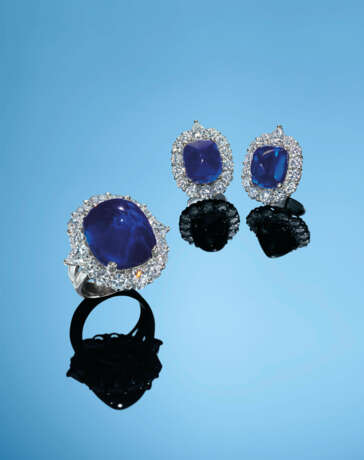 SAPPHIRE AND DIAMOND RING AND EARRING SET - фото 2