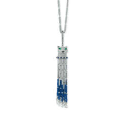 AN ELEGANT SAPPHIRE, DIAMOND AND EMERALD &#39;PANTH&#200;RE&#39; PENDENT NECKLACE, BY CARTIER